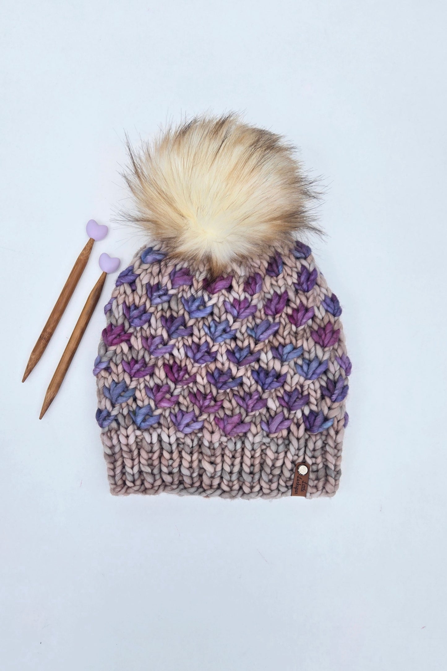 Handknit Adult Hat w/ Faux Fur Pom Pom