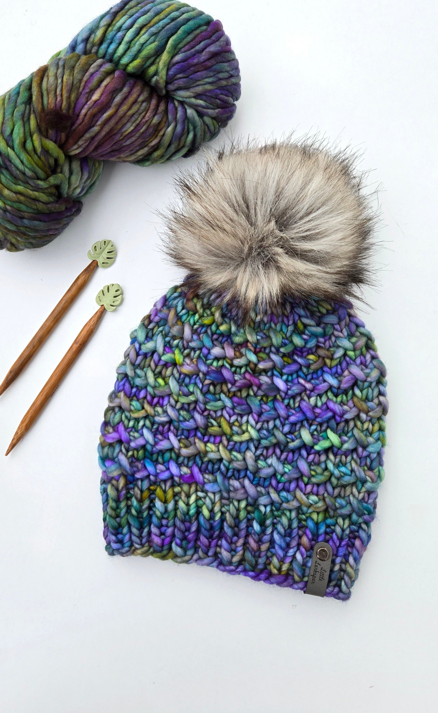 Luxury Adult Merino Wool Hand Knit Hat - Blues + Greens