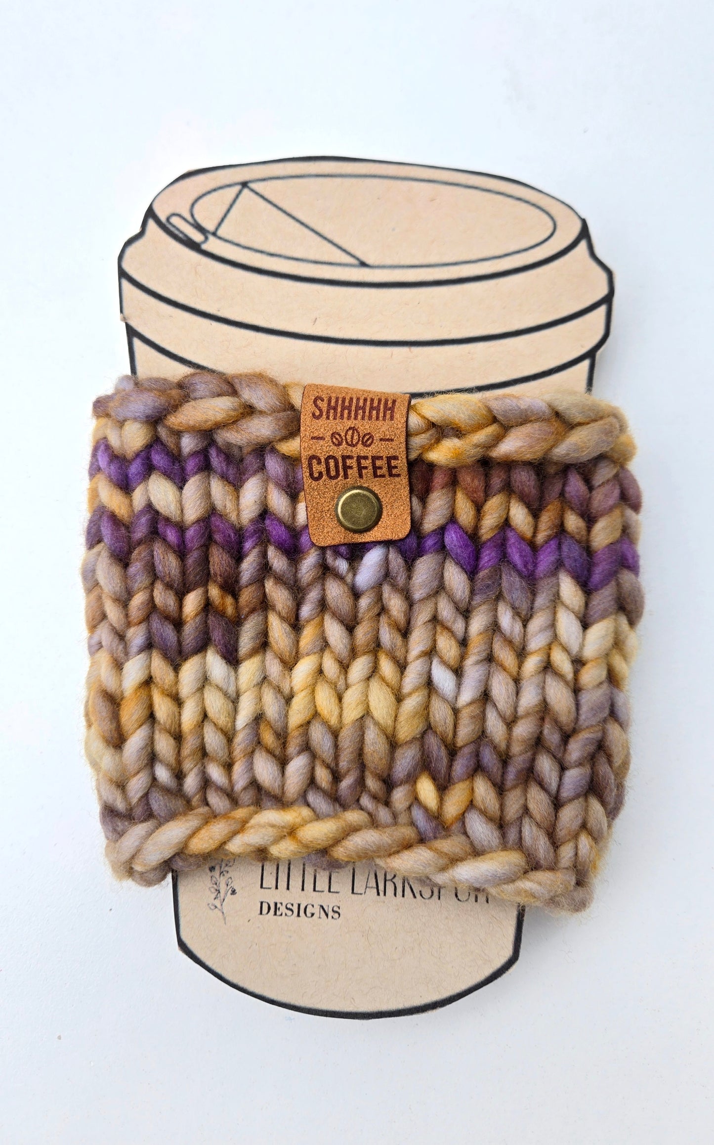 Coffee Cup Sleeve/Cozy - Light Brown + Purple
