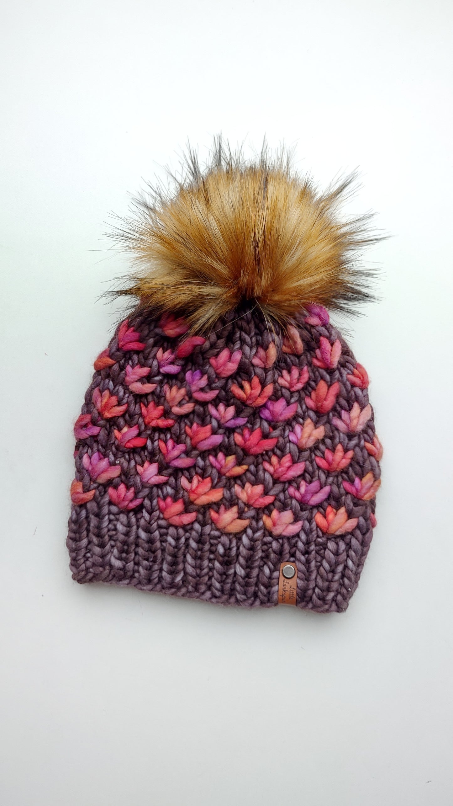 Luxury Merino Wool Handknit Adult Hat - Deep Grays, Reds, Purples