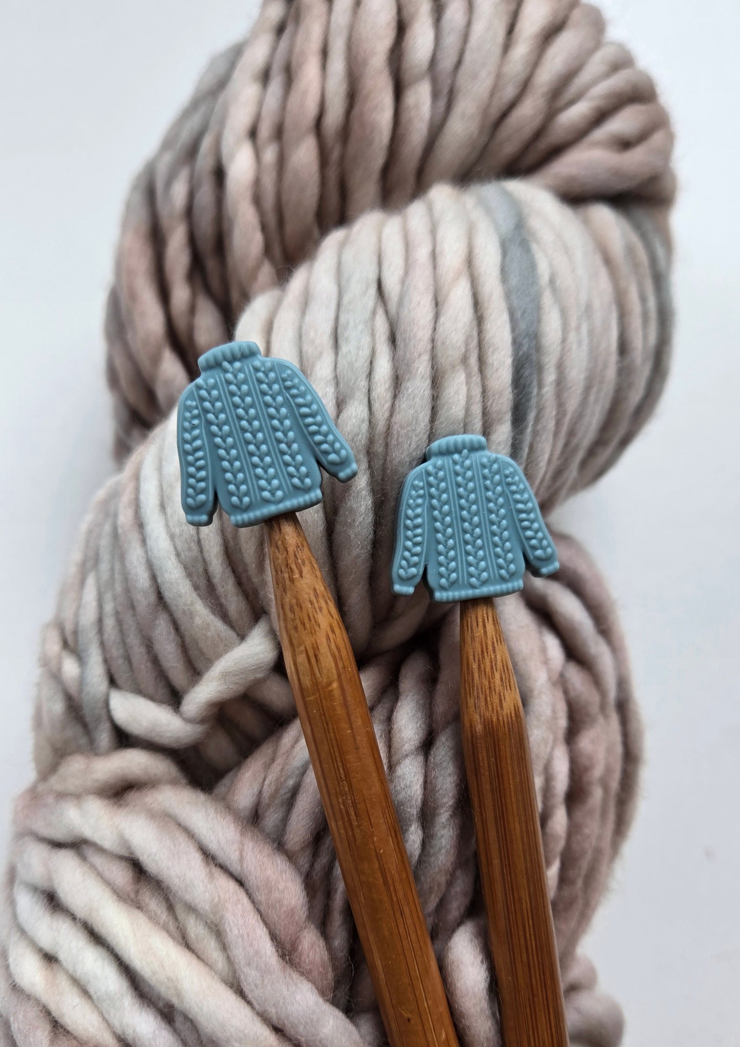 Cozy Blue Knit Sweater Knitting Needle Stitch Stoppers