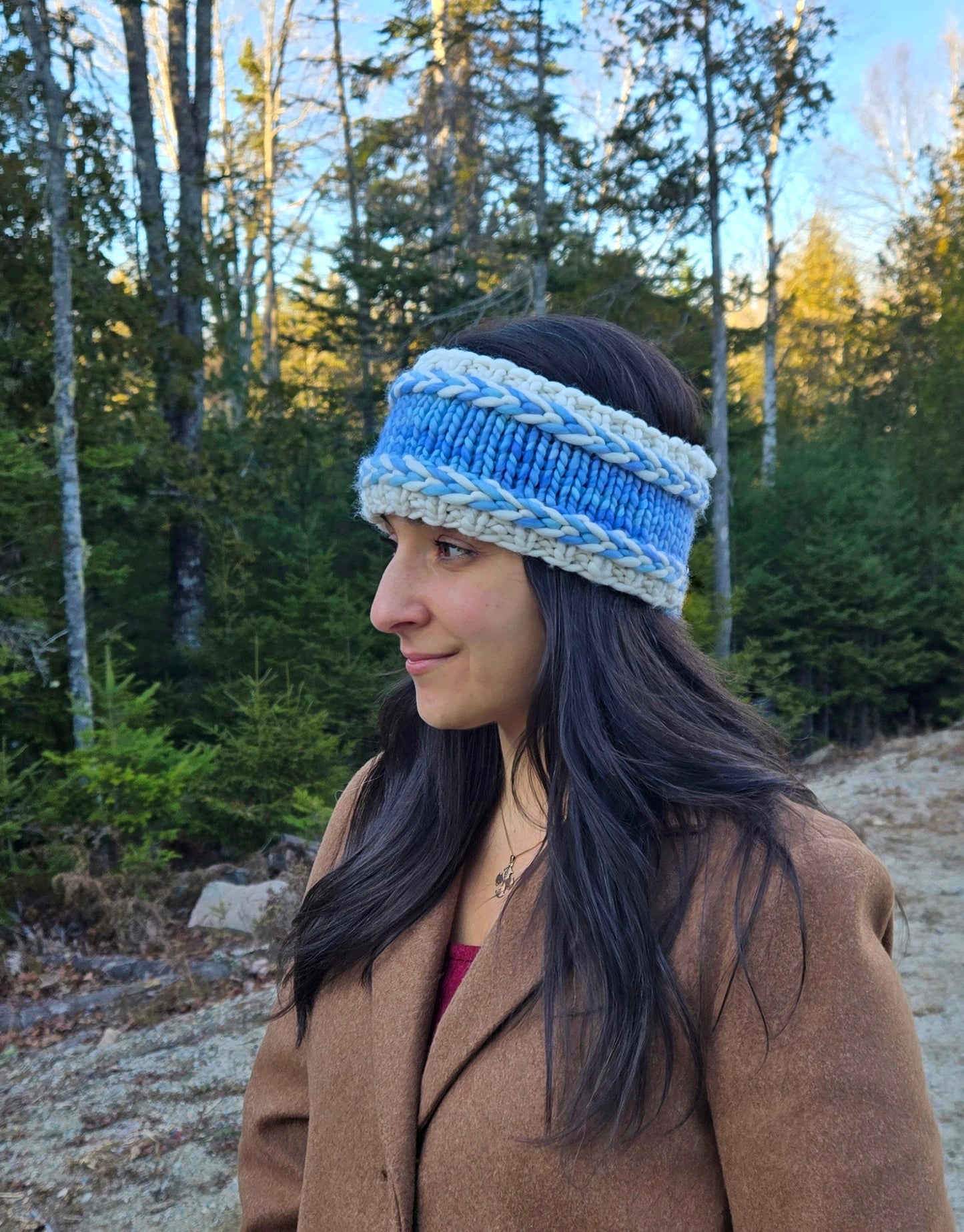 Merino Wool Adult Headband - Dark Gray, Purple Pinks