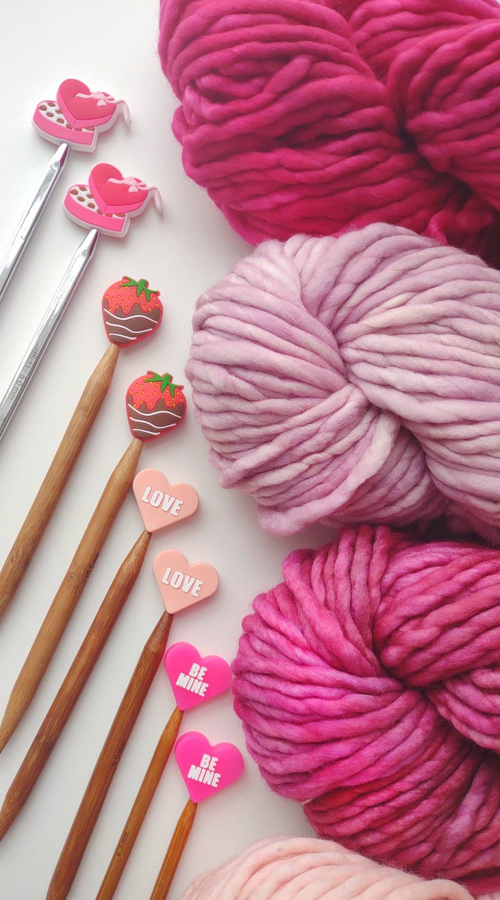 Pink LOVE Heart Knitting Needle Stitch Stoppers. Needle Protectors. Knitting Notions, Accessories, Supplies, Tools. Valentine's Day