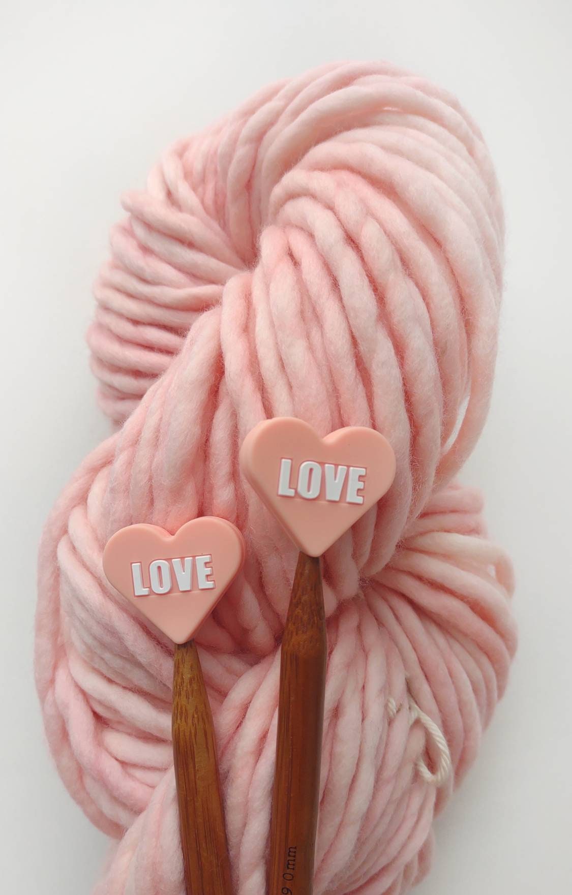 Pink LOVE Heart Knitting Needle Stitch Stoppers. Needle Protectors. Knitting Notions, Accessories, Supplies, Tools. Valentine's Day