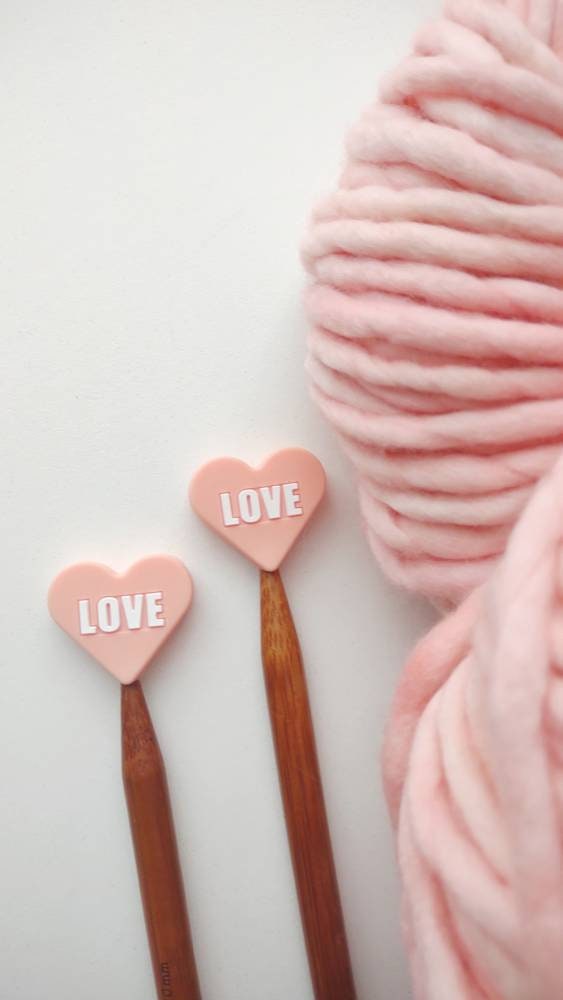 Pink LOVE Heart Knitting Needle Stitch Stoppers. Needle Protectors. Knitting Notions, Accessories, Supplies, Tools. Valentine's Day