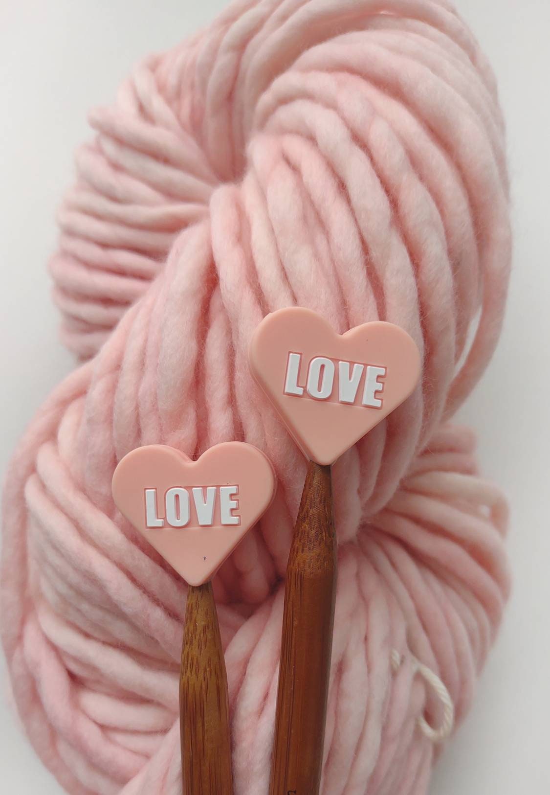 Pink LOVE Heart Knitting Needle Stitch Stoppers. Needle Protectors. Knitting Notions, Accessories, Supplies, Tools. Valentine's Day