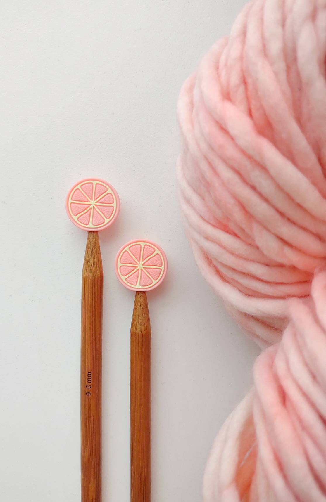 Grapefruit Knitting Needle Stitch Stoppers. Needle Protectors. Knitting Needle Stoppers. Knitting Notions, Accessories, Supplies, Tools.