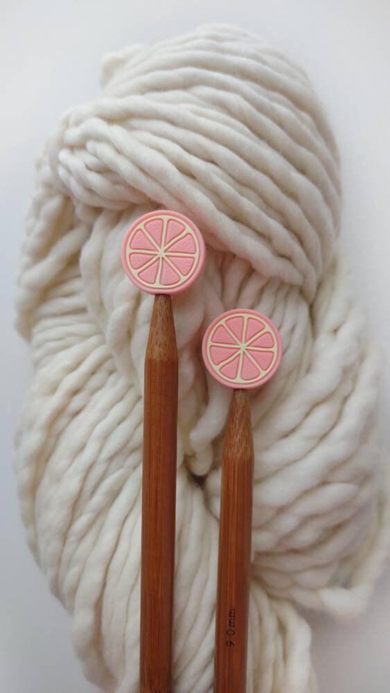 Grapefruit Knitting Needle Stitch Stoppers. Needle Protectors. Knitting Needle Stoppers. Knitting Notions, Accessories, Supplies, Tools.