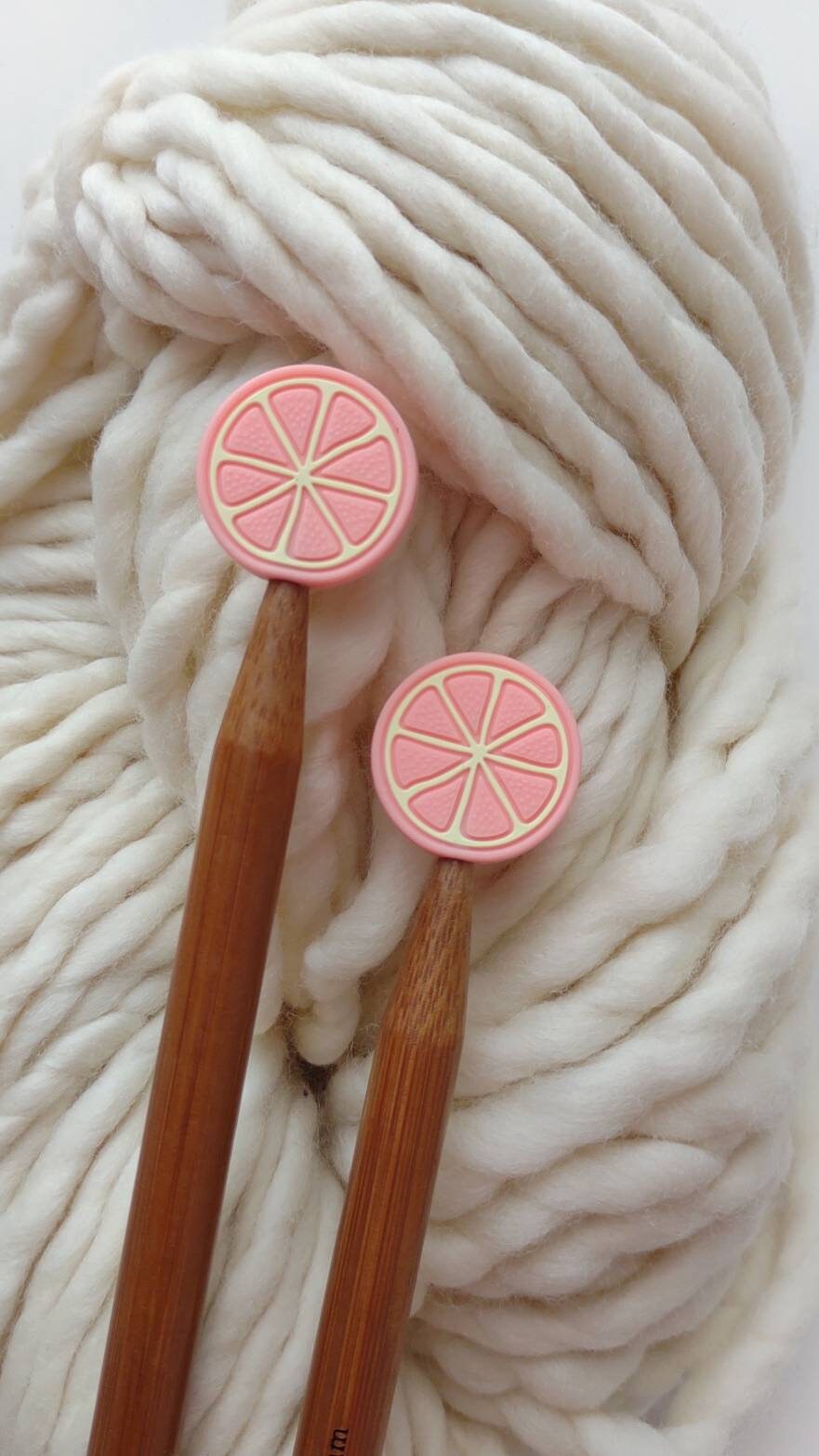 Grapefruit Knitting Needle Stitch Stoppers. Needle Protectors. Knitting Needle Stoppers. Knitting Notions, Accessories, Supplies, Tools.