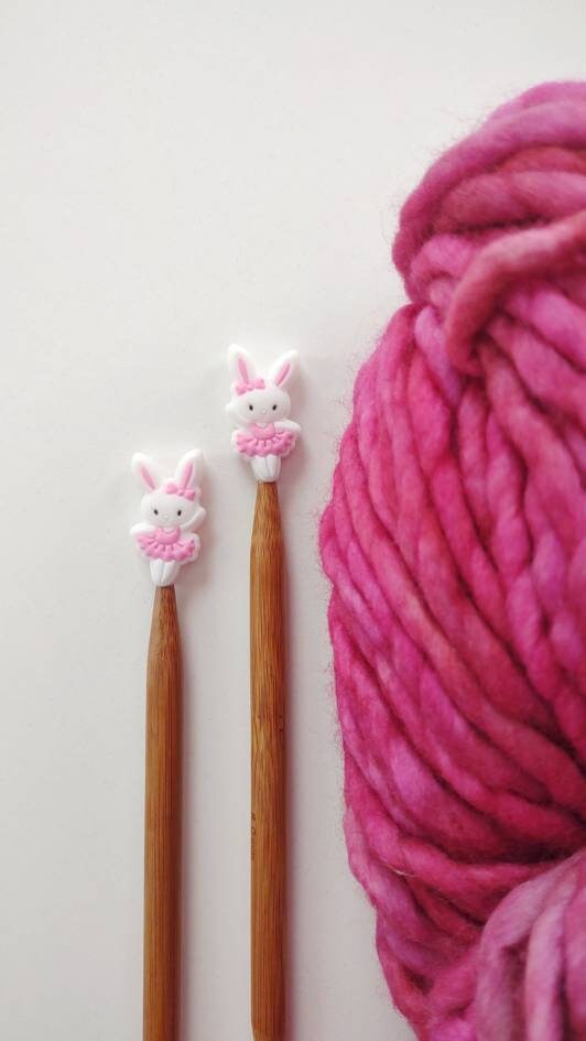 Pink Ballerina Bunny Knitting Needle Stitch Stoppers. Needle Protectors. Knitting Needle Stoppers. Notions, Accessories, Supplies, Tools
