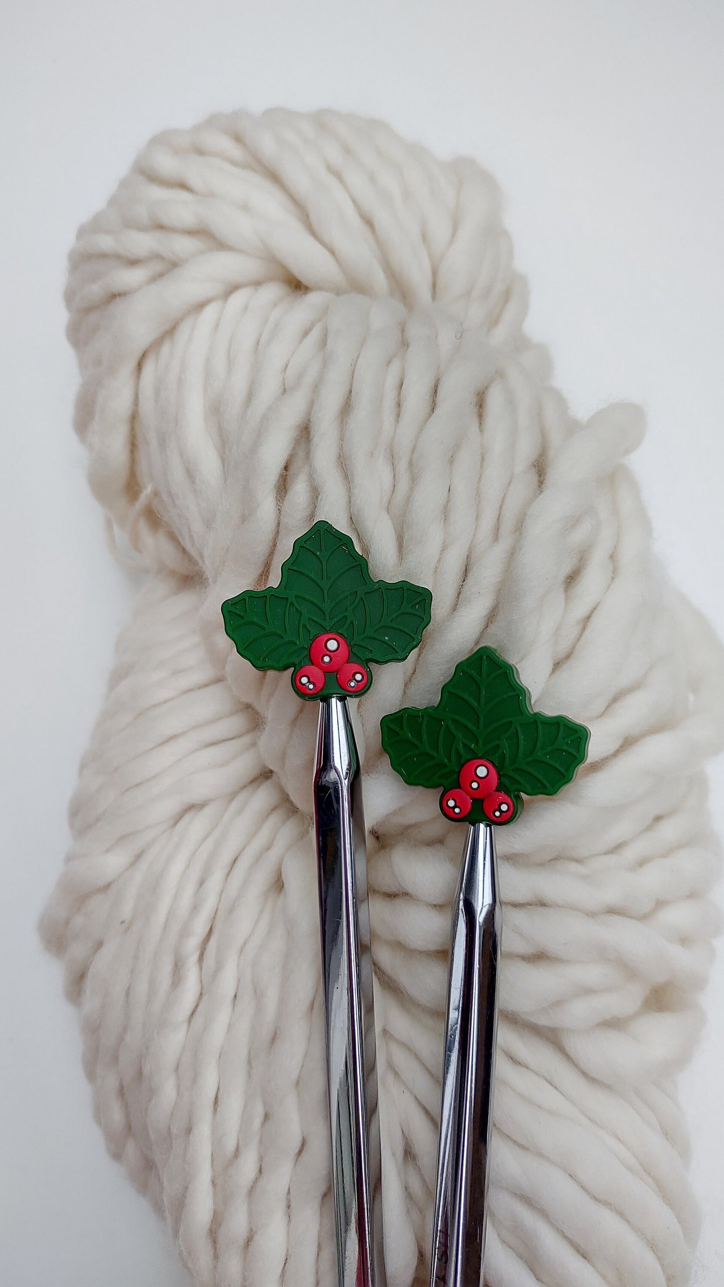 Christmas Holly Berries Knitting Needle Stitch Stoppers. Needle Protectors. Knitting Needle Stoppers. Notions, Accessories, Supplies, Tools.