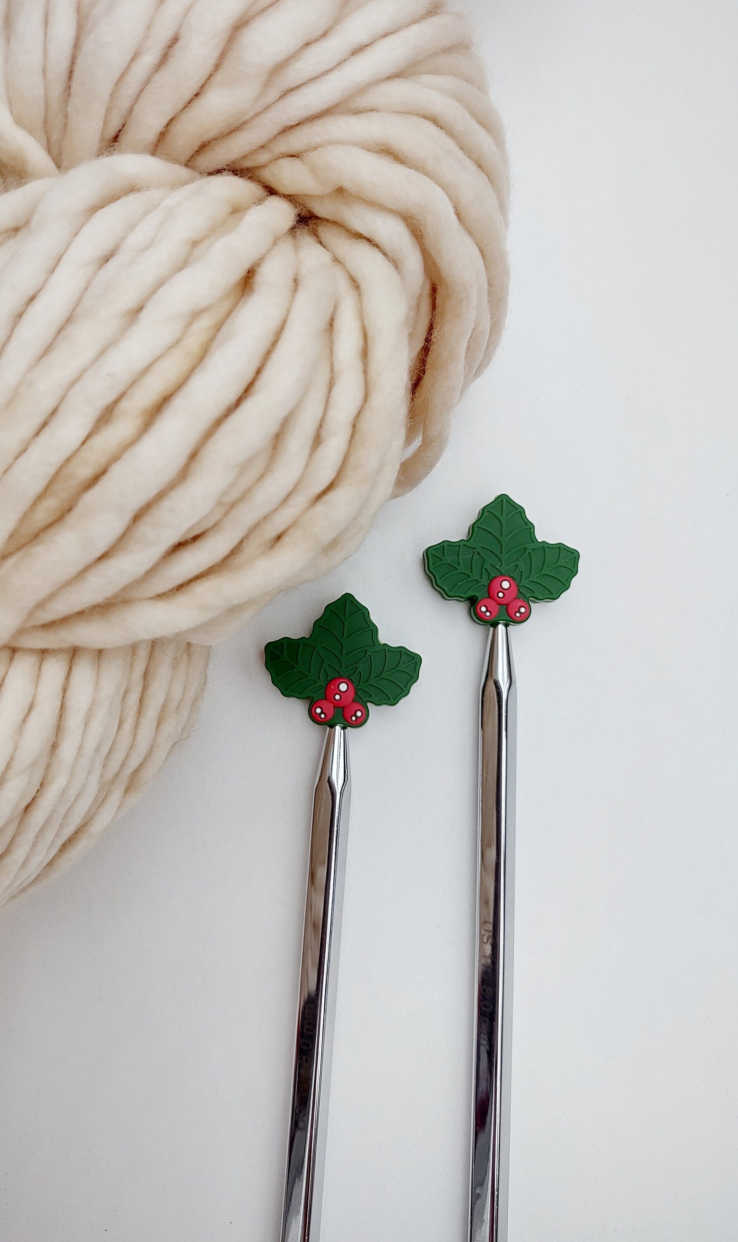 Christmas Holly Berries Knitting Needle Stitch Stoppers. Needle Protectors. Knitting Needle Stoppers. Notions, Accessories, Supplies, Tools.