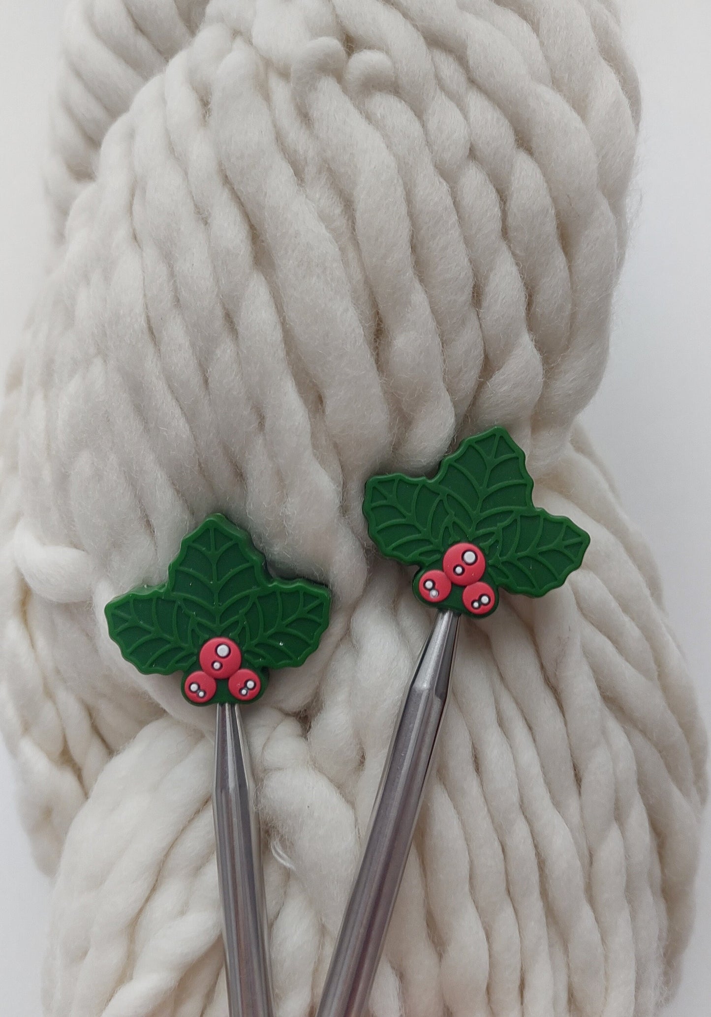 Christmas Holly Berries Knitting Needle Stitch Stoppers. Needle Protectors. Knitting Needle Stoppers. Notions, Accessories, Supplies, Tools.