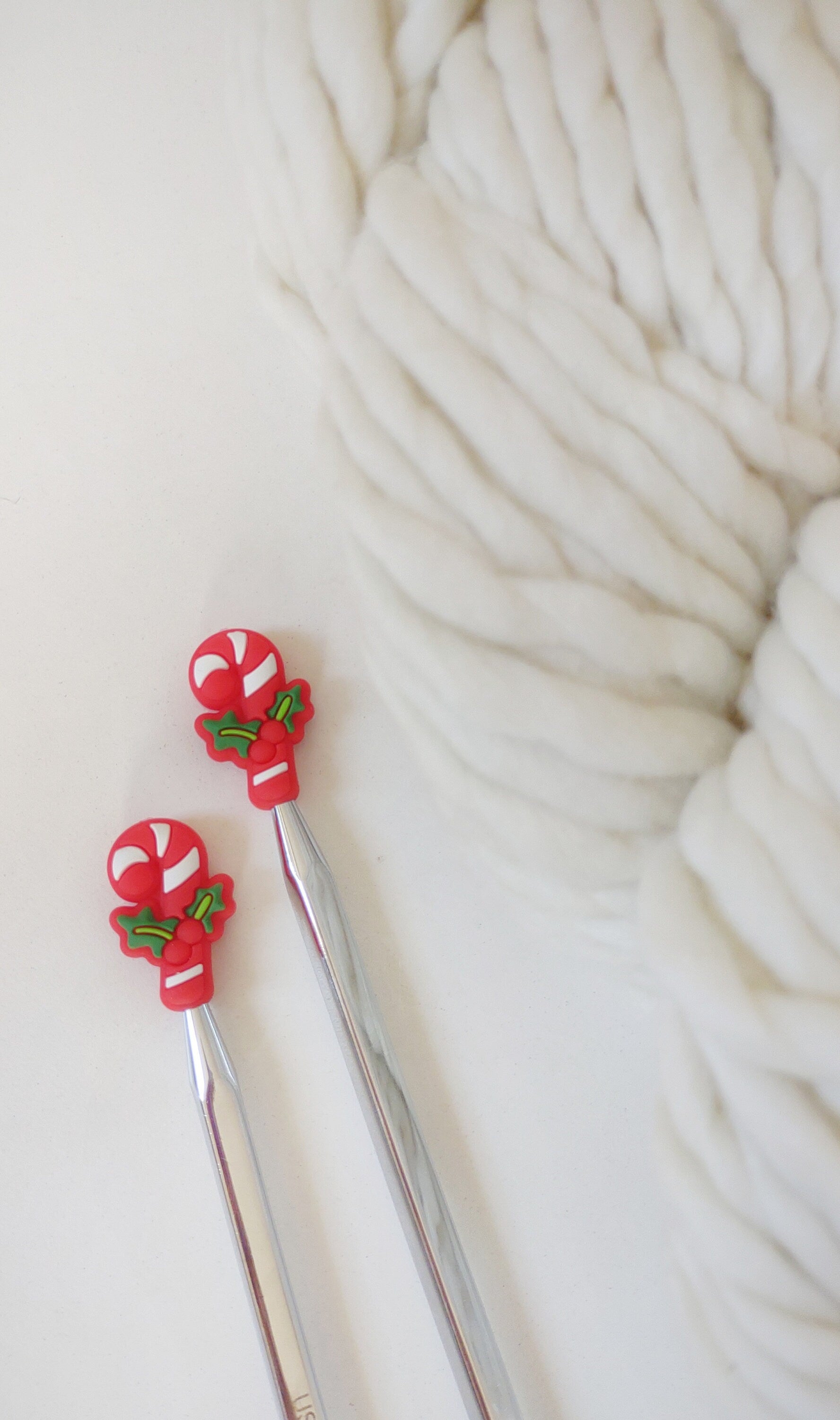 Candy Cane Knitting Needle Stitch Stoppers. Needle Protectors. Knitting Needle Stoppers. Notions, Accessories, Supplies, Tools. Christmas