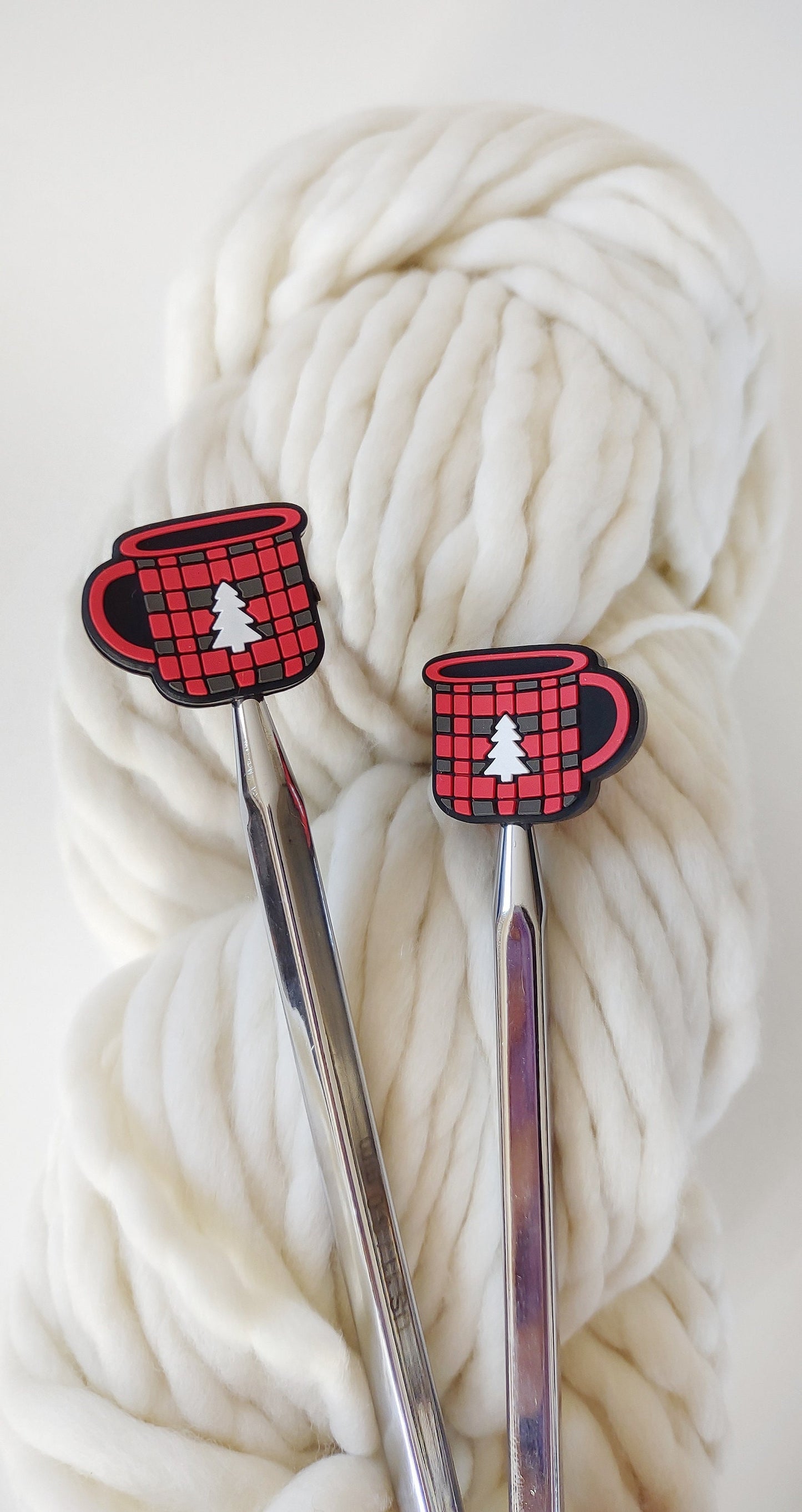Red Plaid Christmas Tree Cocoa Mug Knitting Needle Stitch Stoppers. Protectors. Needle Stoppers. Notions, Accessories, Supplies, Tools
