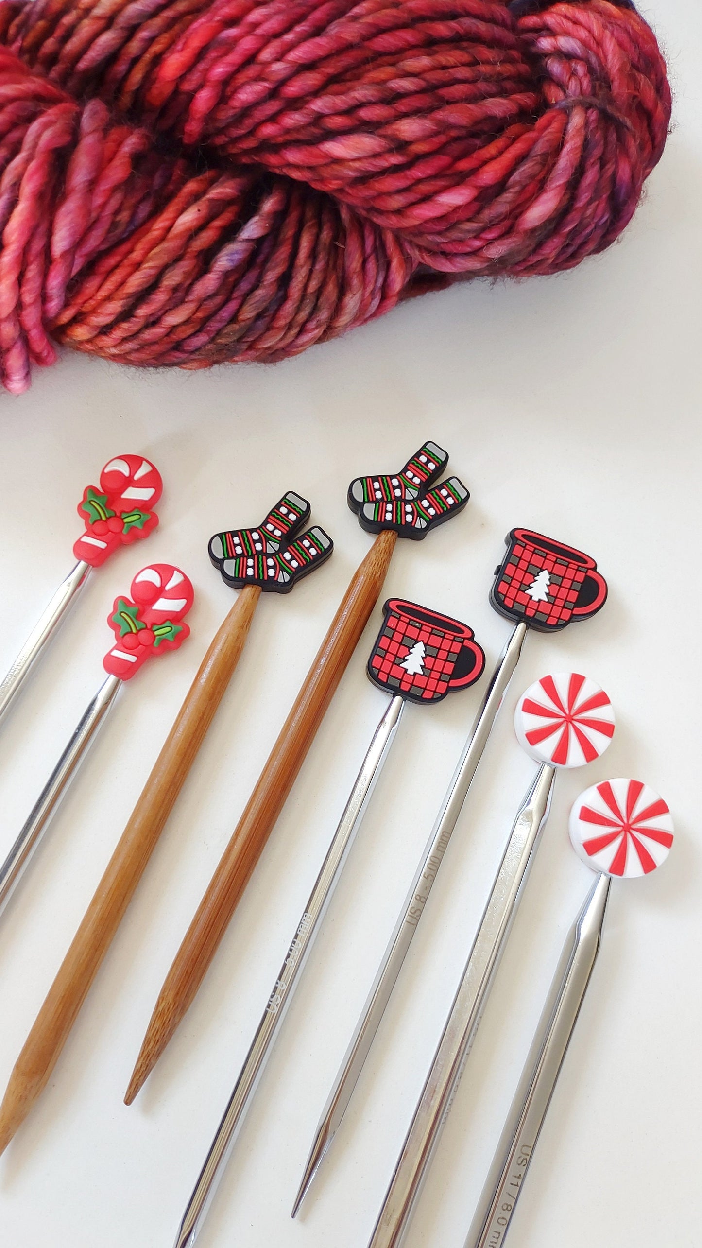 Red Plaid Christmas Tree Cocoa Mug Knitting Needle Stitch Stoppers. Protectors. Needle Stoppers. Notions, Accessories, Supplies, Tools