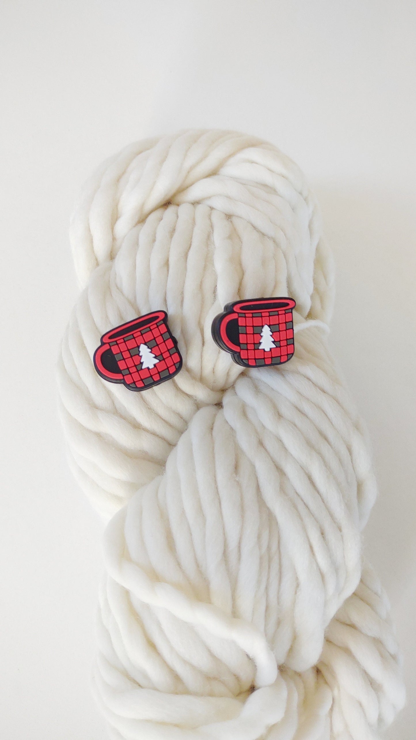 Red Plaid Christmas Tree Cocoa Mug Knitting Needle Stitch Stoppers. Protectors. Needle Stoppers. Notions, Accessories, Supplies, Tools