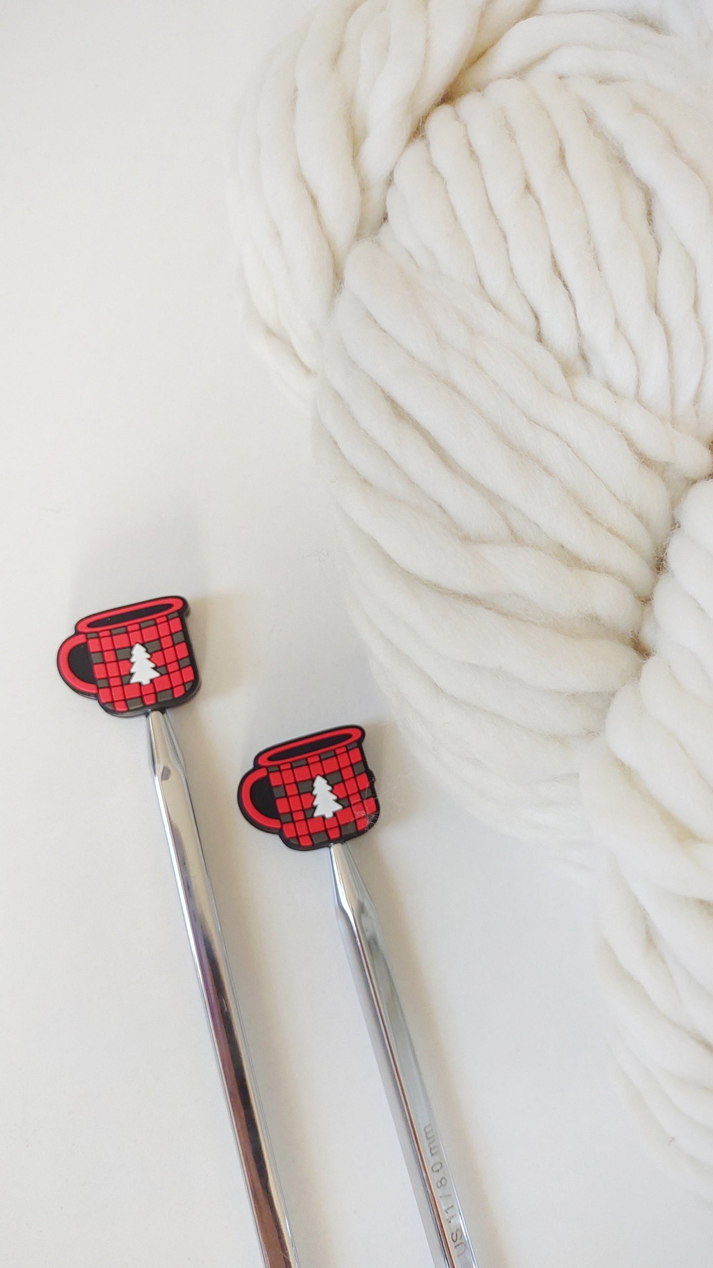 Red Plaid Christmas Tree Cocoa Mug Knitting Needle Stitch Stoppers. Protectors. Needle Stoppers. Notions, Accessories, Supplies, Tools