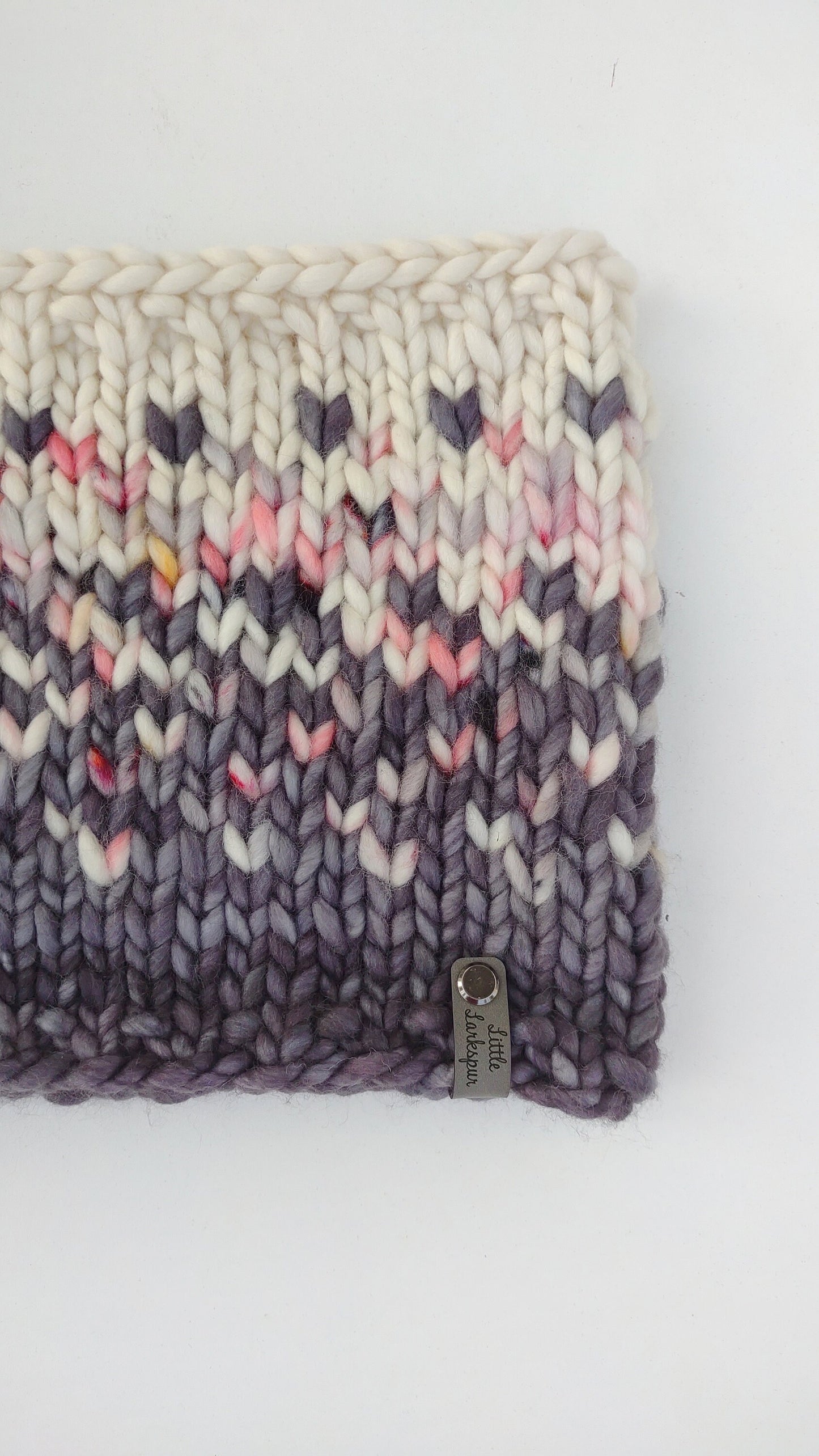 Luxury Hand Knit Cowl. Adult Fair Isle Knit Cowl. 100% Merino Wool Knit Cowl. Gray, light pink and cream Sunrise Cowl. Winter Holiday Gift