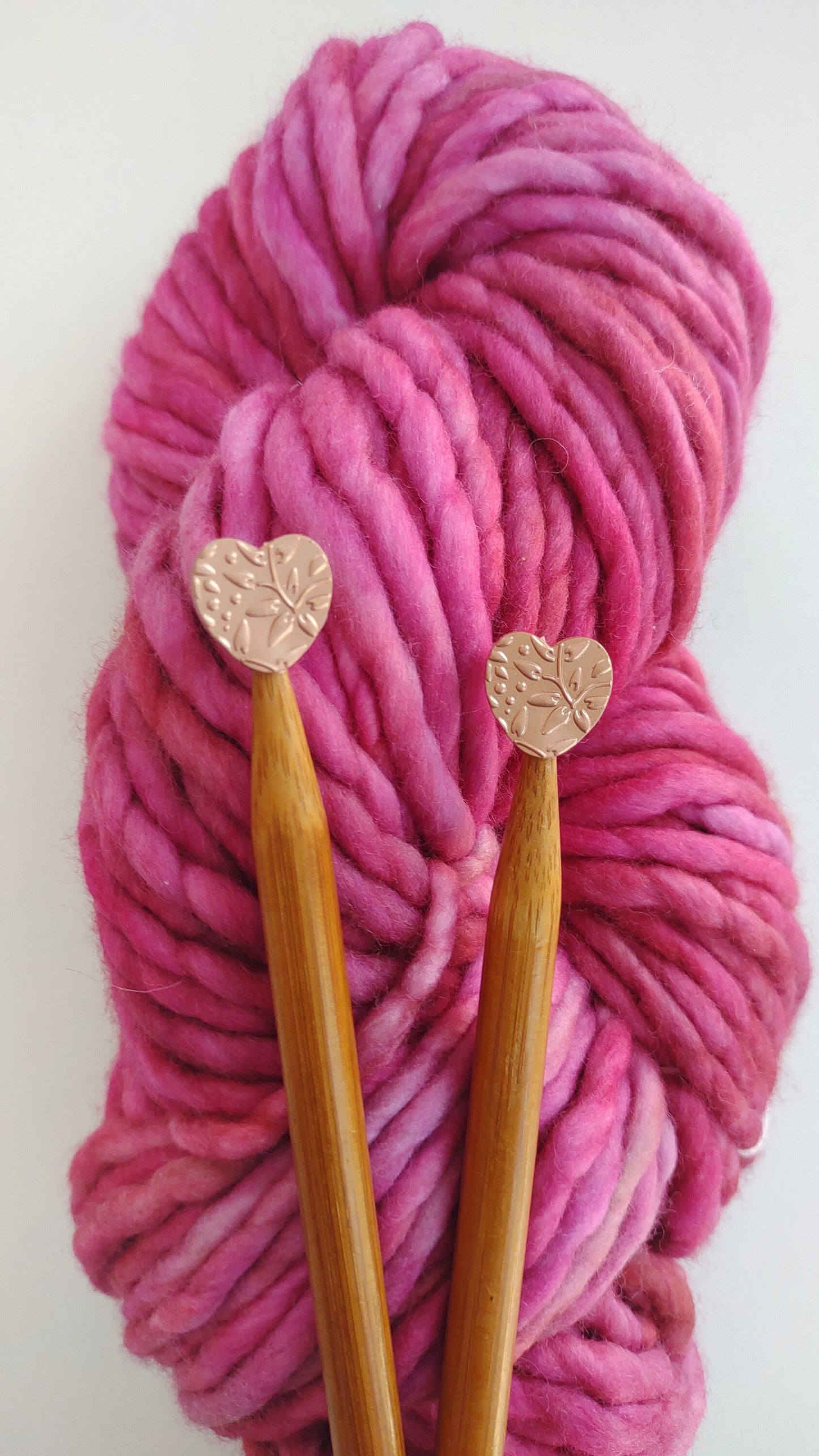 Metallic Rose Gold Embossed Heart Knitting Needle Stitch Stoppers. Needle Protectors. Knitting Notions, Accessories, Supplies, Tools.