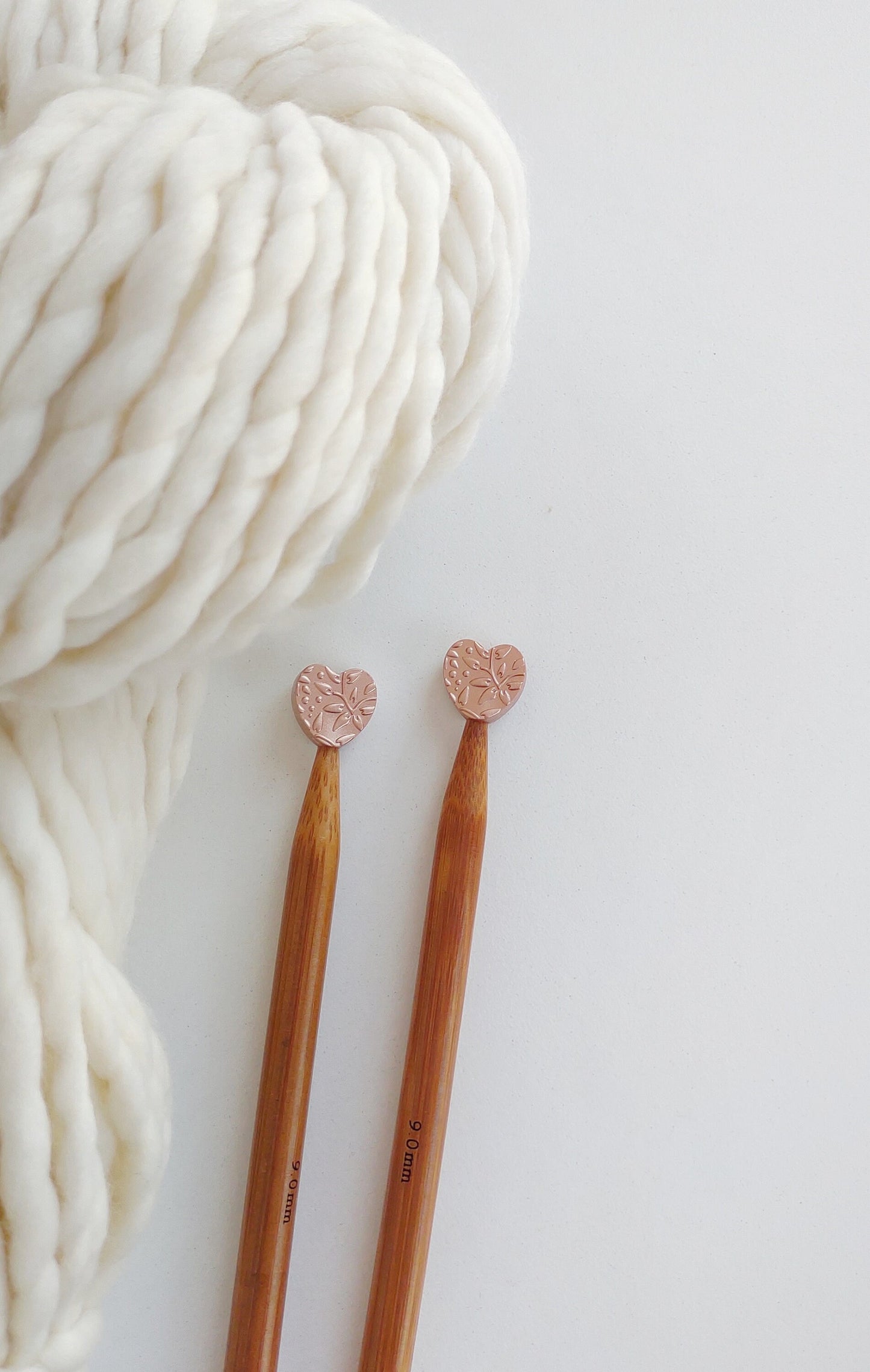 Metallic Rose Gold Embossed Heart Knitting Needle Stitch Stoppers. Needle Protectors. Knitting Notions, Accessories, Supplies, Tools.
