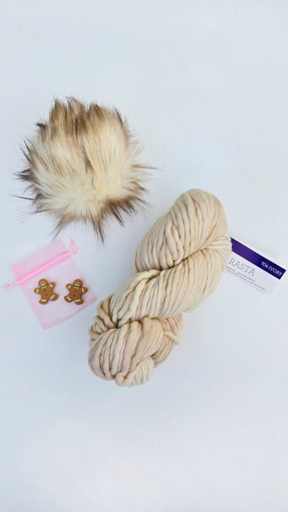 Christmas Yarn + Pom Kit 🤎: Rasta in Ivory