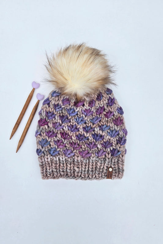 Handknit Adult Hat w/ Faux Fur Pom Pom