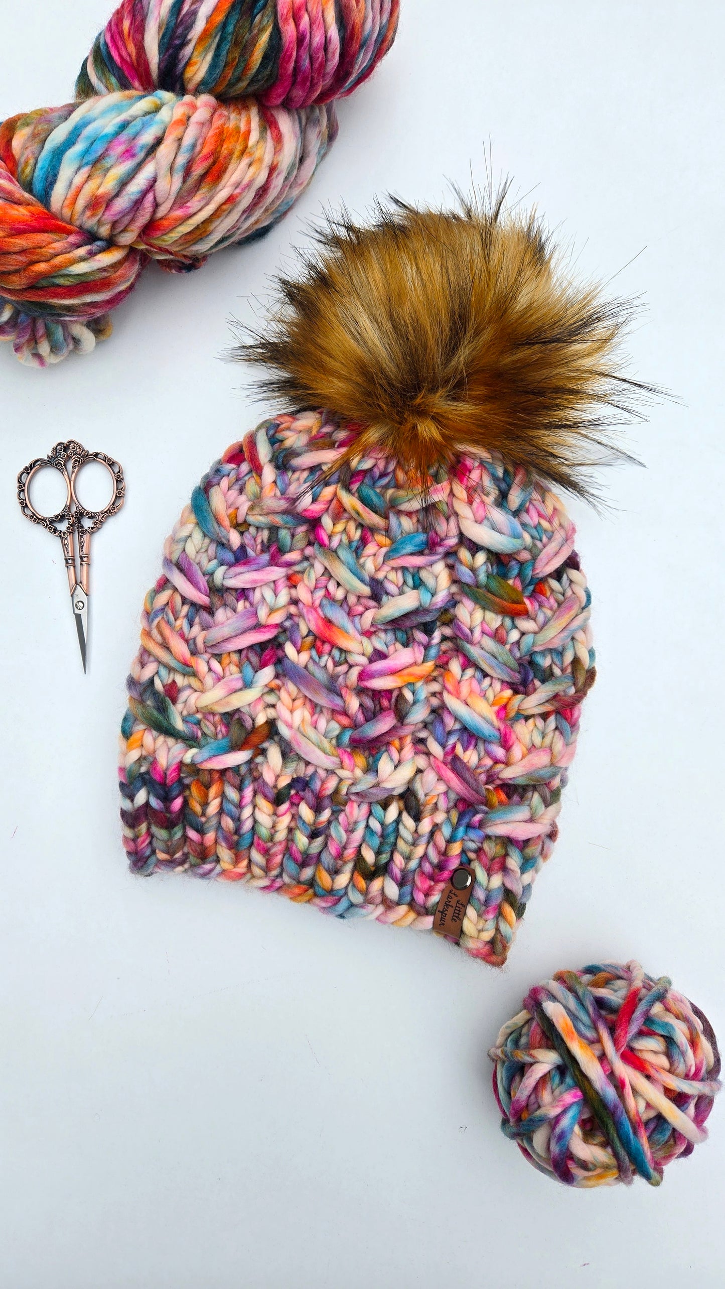 Merino Wool Adult Hand Knit Hat w/ Faux Fur Pom Pom - Molino