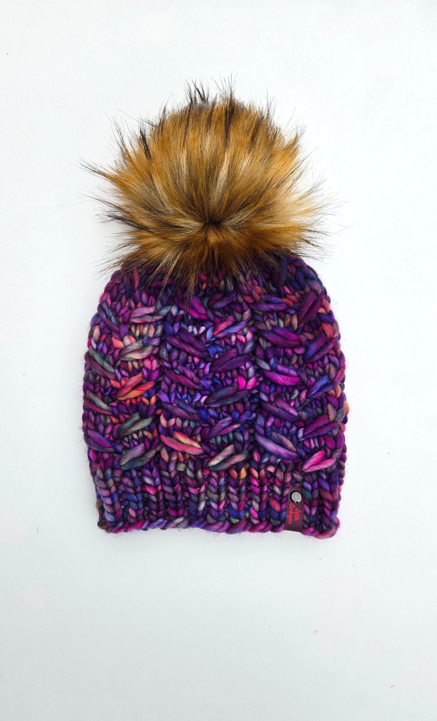 Merino Wool Adult Hand Knit Hat w/ Faux Fur Pom Pom - Anniversario