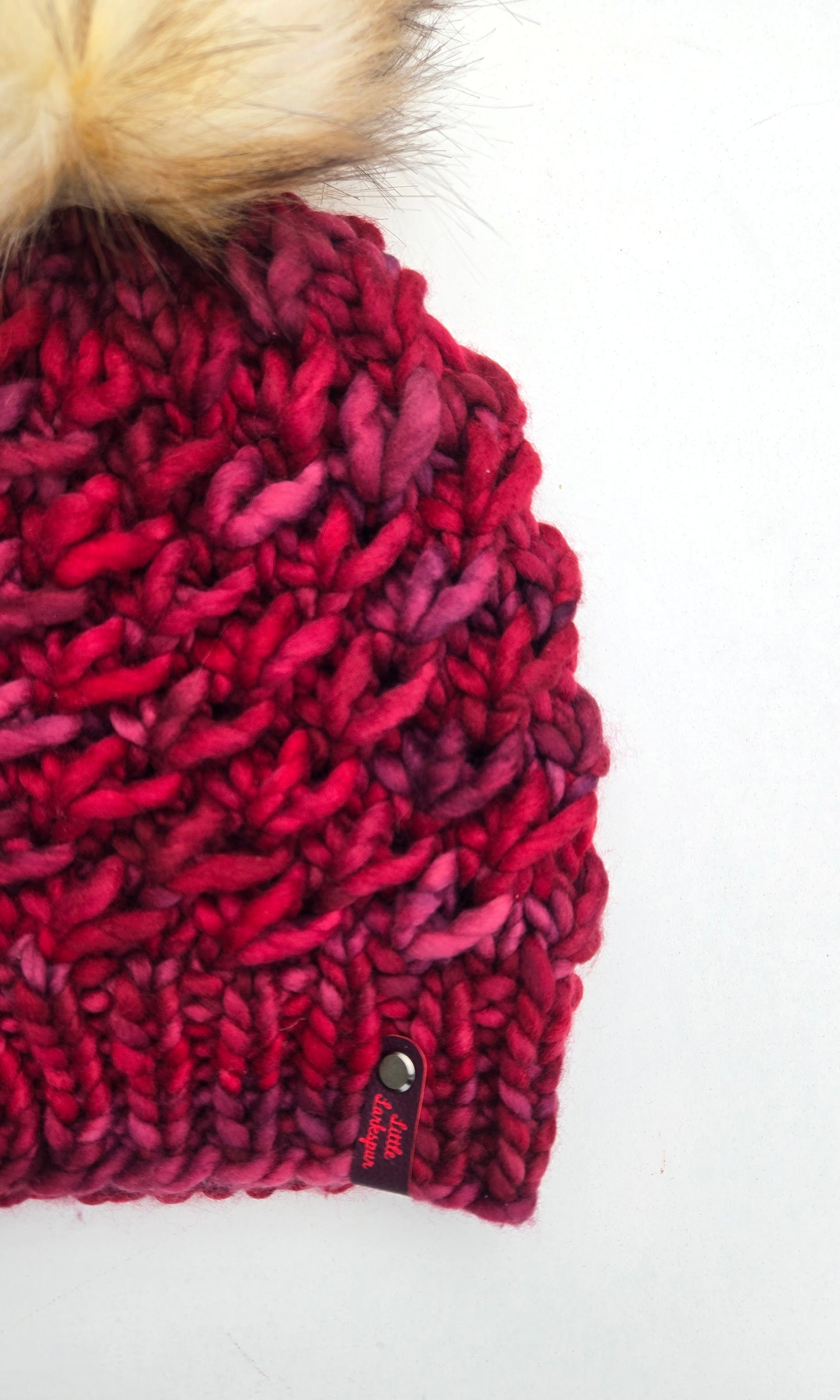 Luxury Adult Merino Wool Hand Knit Hat - Deep Red