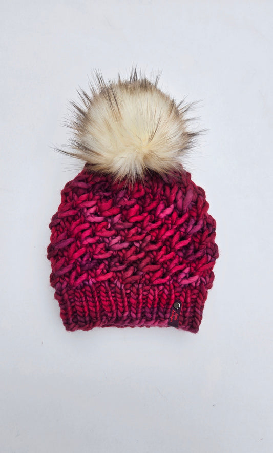 Luxury Adult Merino Wool Hand Knit Hat - Deep Red