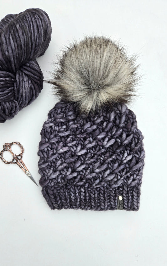 Luxury Adult Merino Wool Hand Knit Hat - Dark Gray