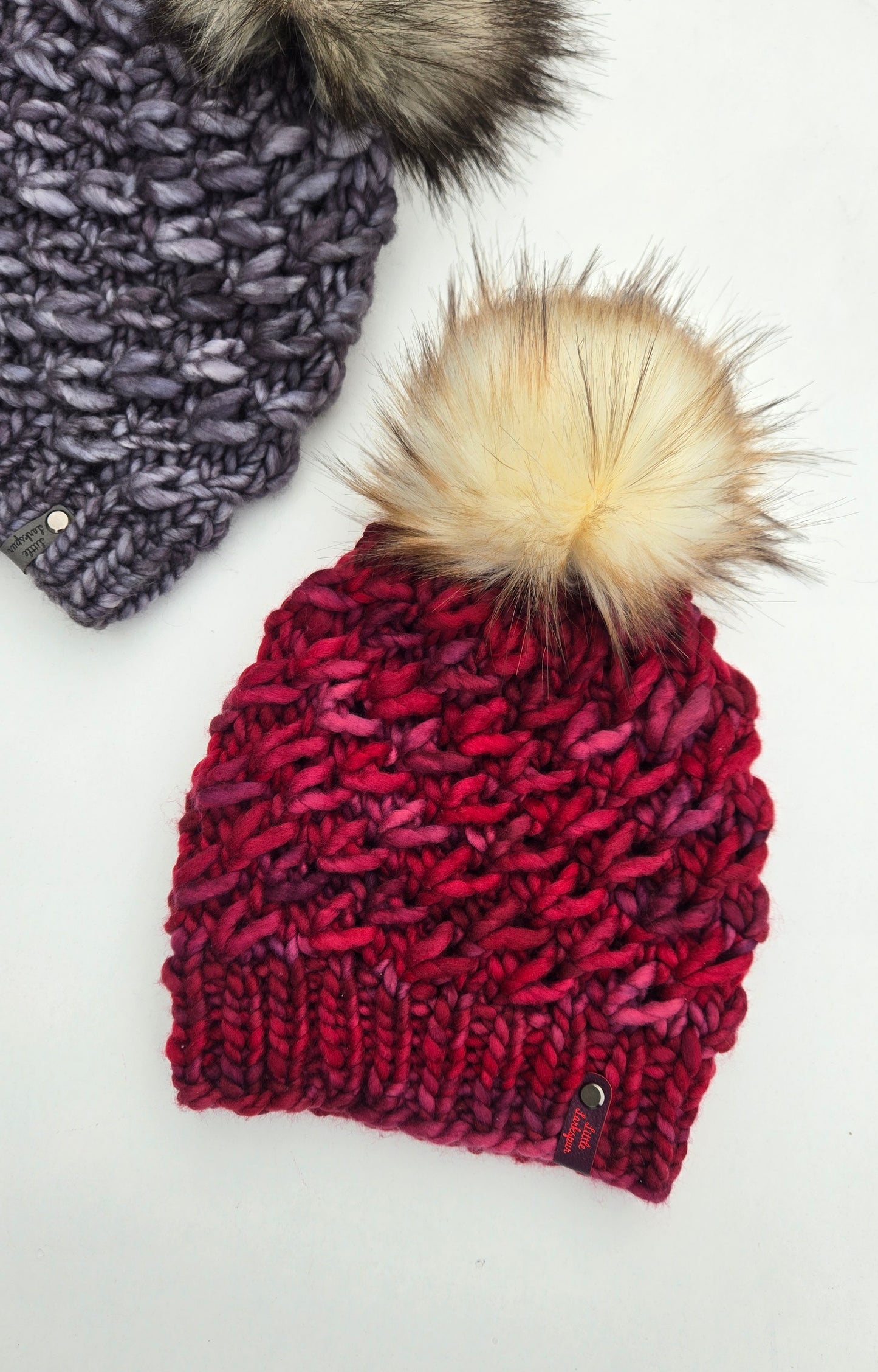 Luxury Adult Merino Wool Hand Knit Hat - Deep Red