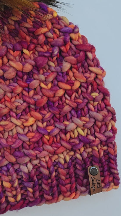 Luxury Adult Merino Wool Hand Knit Hat - Reds, Oranges, and Copper