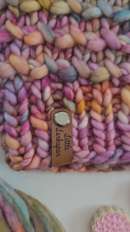 Luxury Adult Merino Wool Hand Knit Hat - Pink Pastel Rainbow