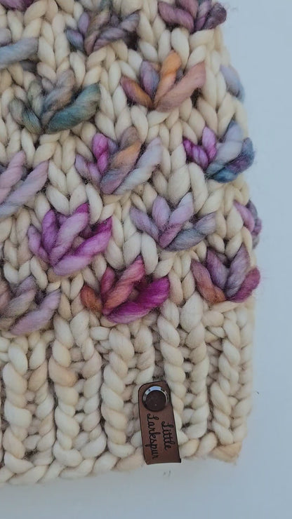 Handknit Adult Hat w/ Faux Fur Pom