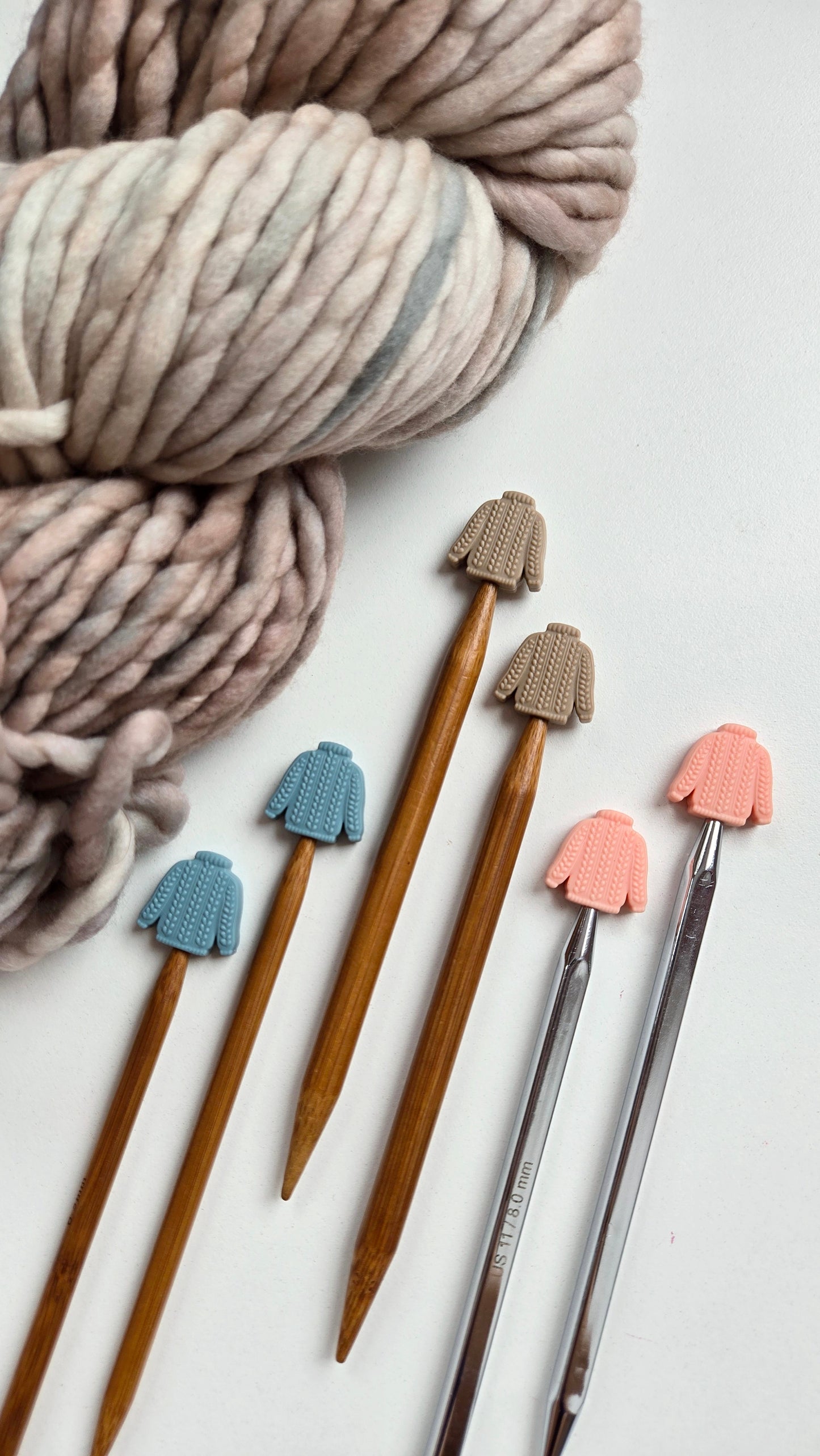 Cozy Blue Knit Sweater Knitting Needle Stitch Stoppers