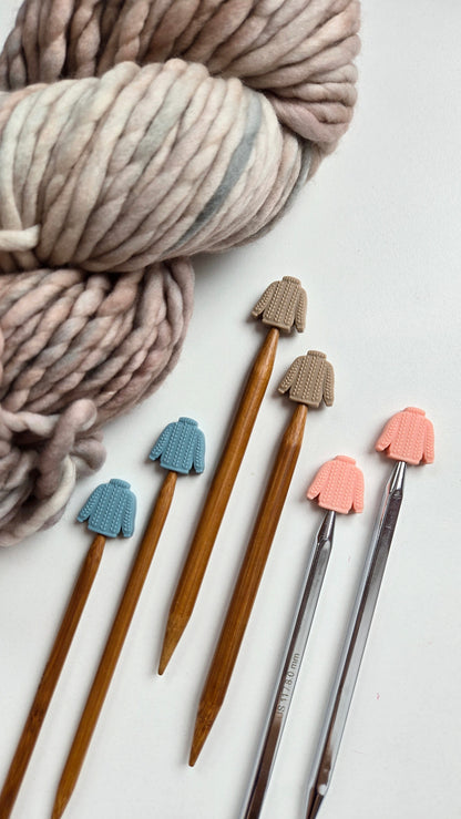 Cozy Blue Knit Sweater Knitting Needle Stitch Stoppers