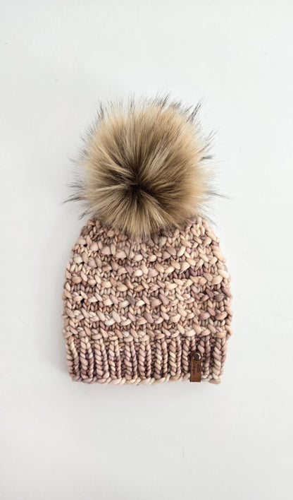 Luxury Adult Merino Wool Hand Knit Hat - Light Browns
