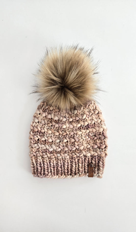Luxury Adult Merino Wool Hand Knit Hat - Light Browns