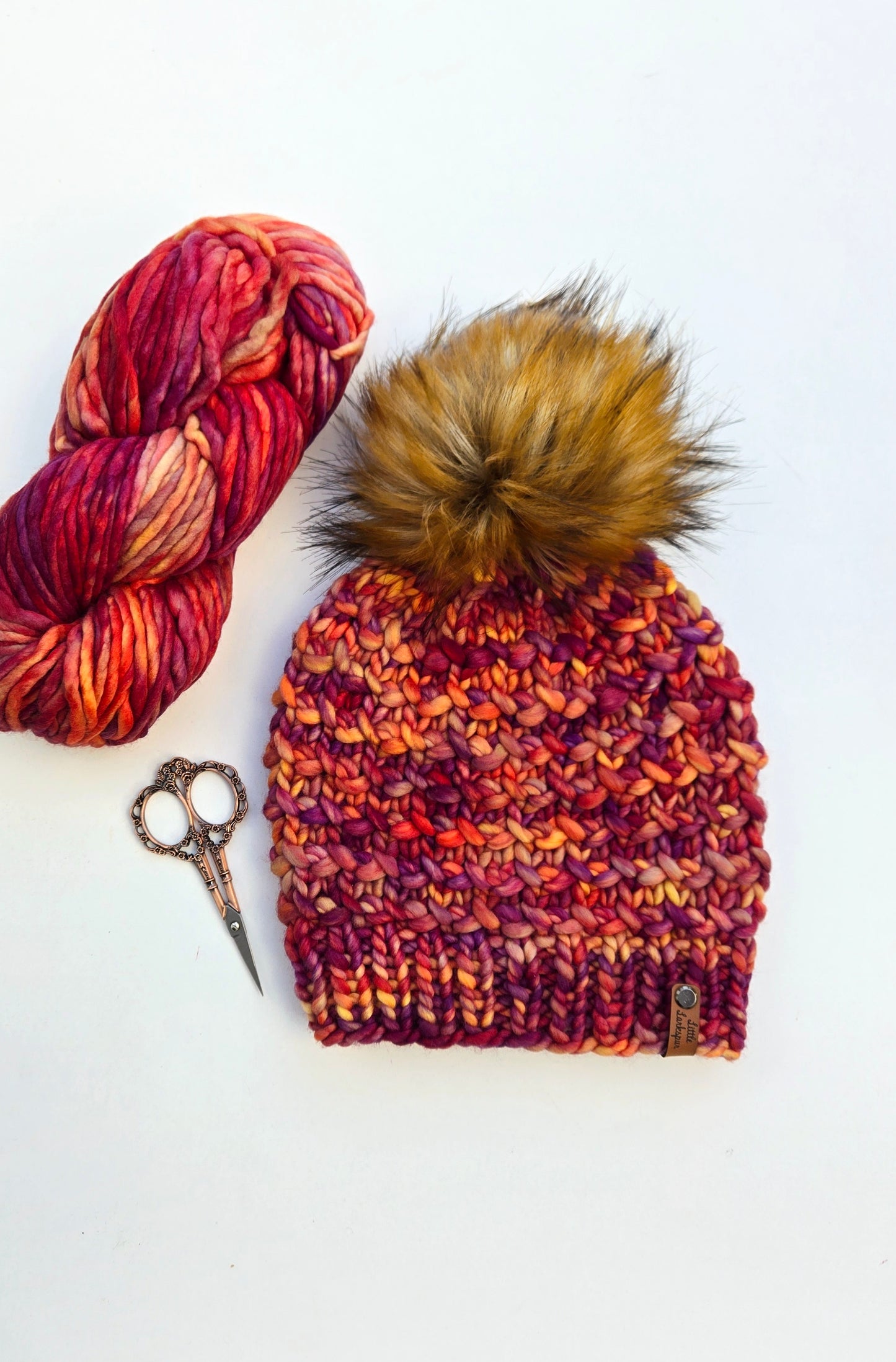 Luxury Adult Merino Wool Hand Knit Hat - Reds, Oranges, and Copper
