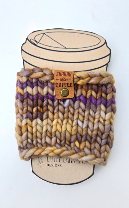 Coffee Cup Sleeve/Cozy - Light Brown + Purple