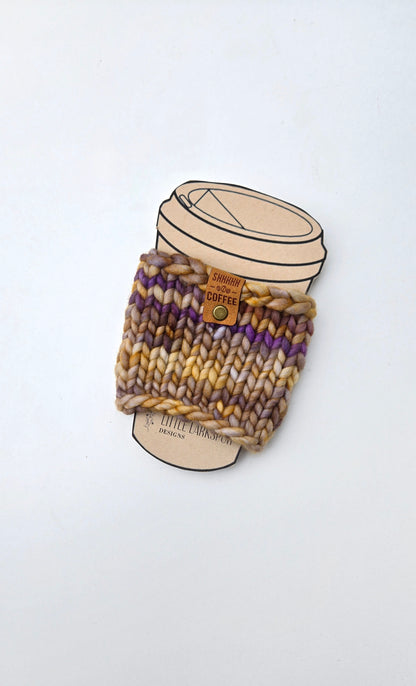 Coffee Cup Sleeve/Cozy - Light Brown + Purple