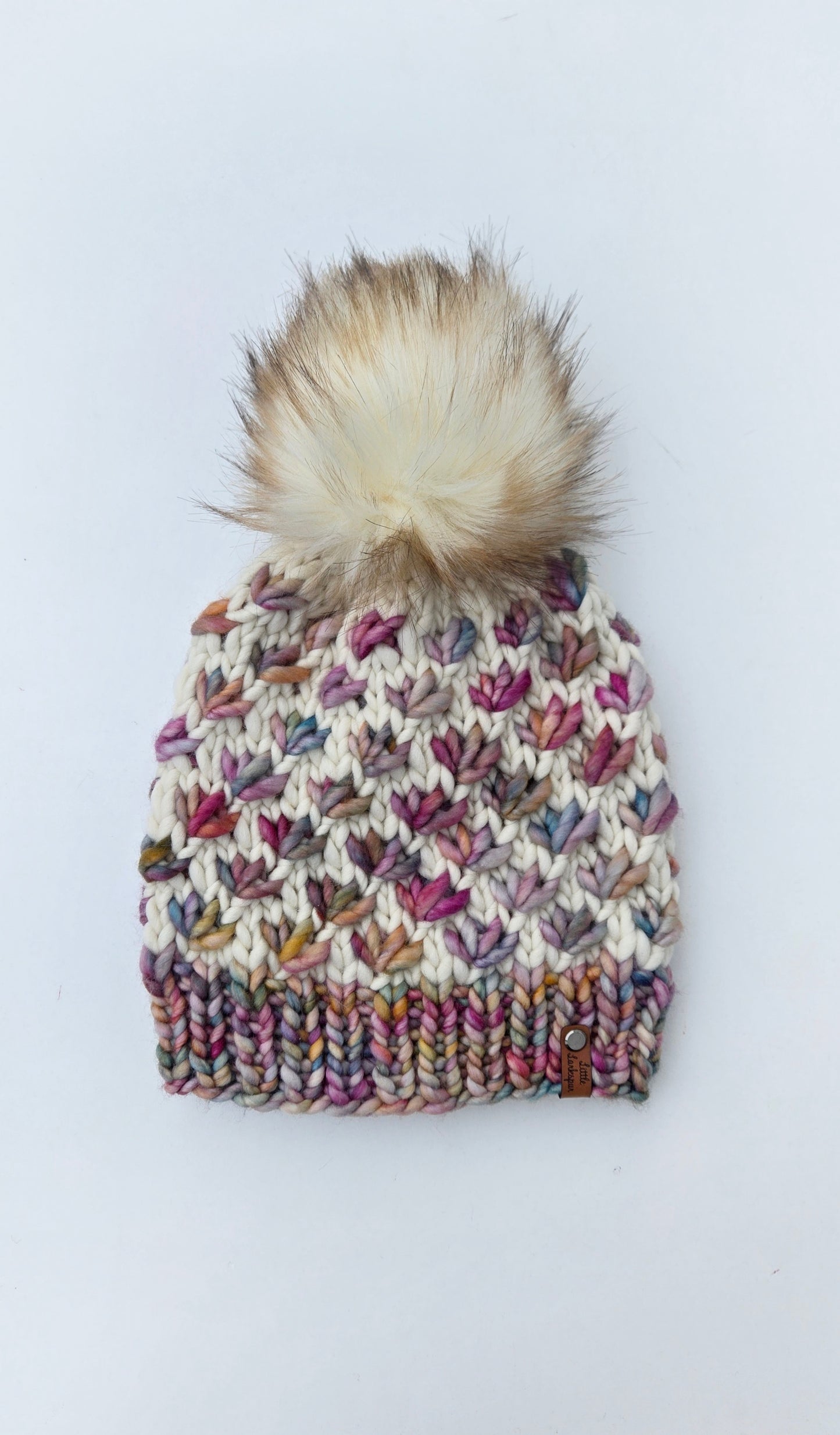 Handknit Adult Hat w/ Faux Fur Pom