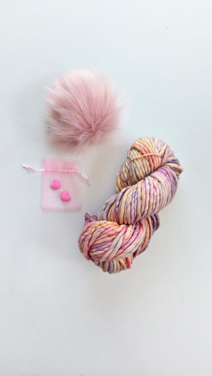 Valentine's Yarn + Pom Kit 🩷:  Blush Pink Pom + Rosalinda Rasta