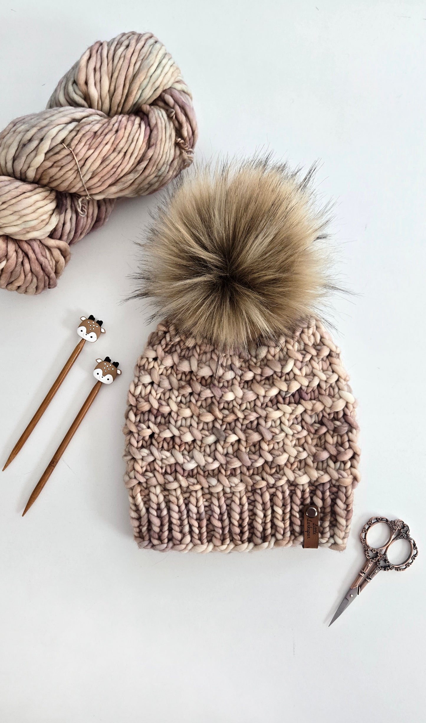 Luxury Adult Merino Wool Hand Knit Hat - Light Browns