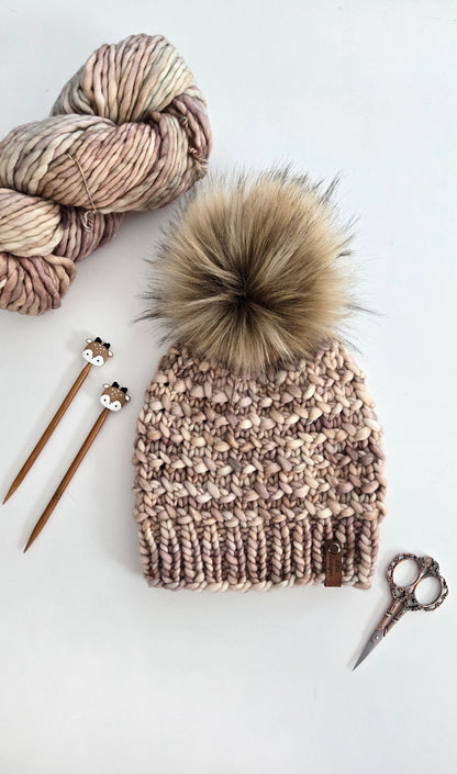 Luxury Adult Merino Wool Hand Knit Hat - Light Browns