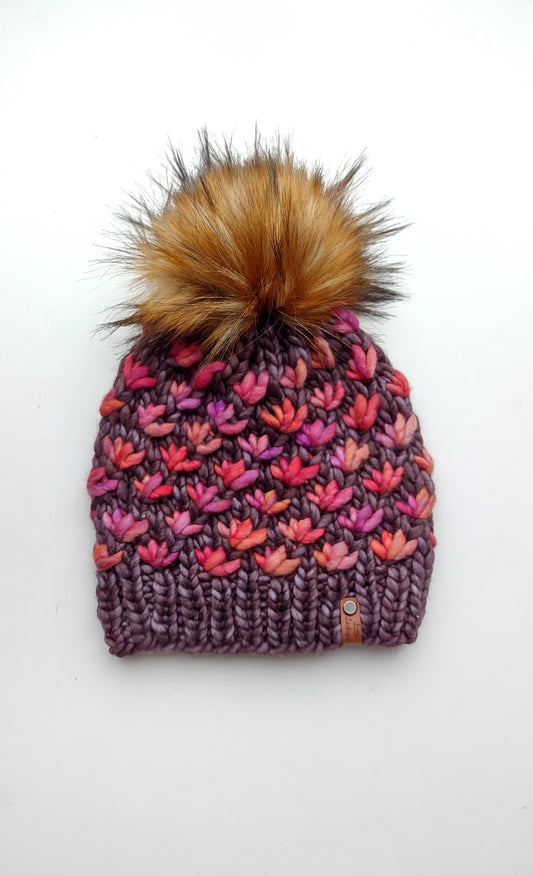 Luxury Merino Wool Handknit Adult Hat - Deep Grays, Reds, Purples