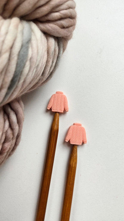 Cozy Pink Knit Sweater Knitting Needle Stitch Stoppers