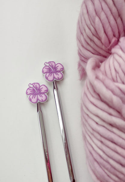 Purple Hibiscus Knitting Needle Stitch Stoppers